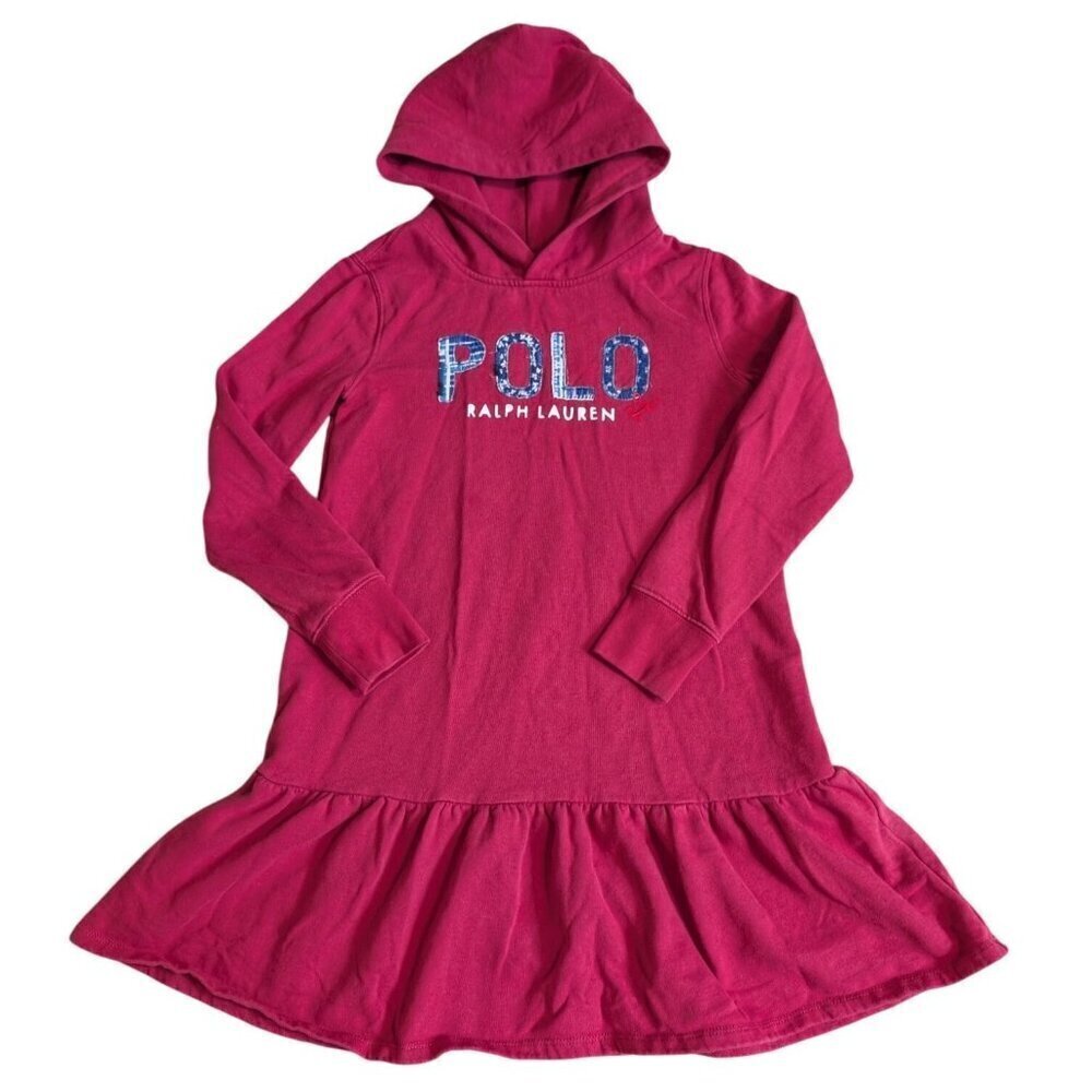 Polo Ralph Lauren Logo Hoodie Dress Girls Size Large Red Casual Long Sleeve